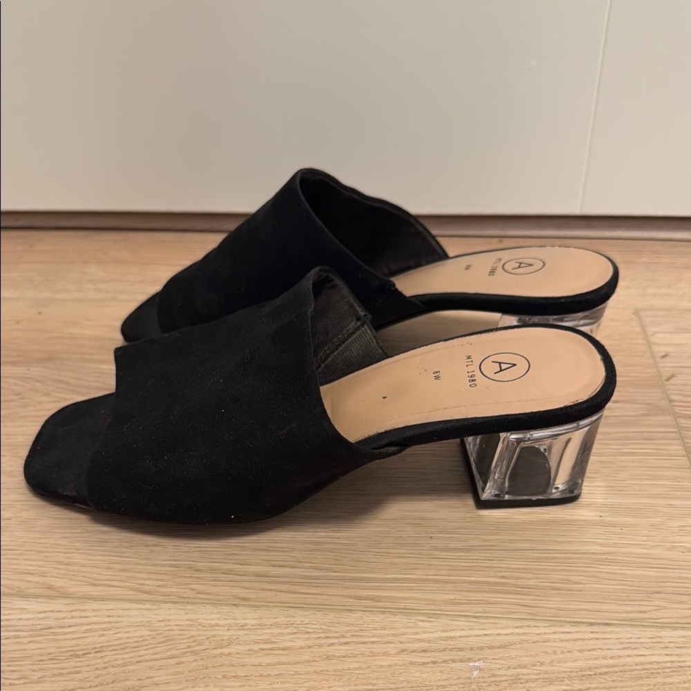 A New Day Black Mules with Modern Clear Heel
